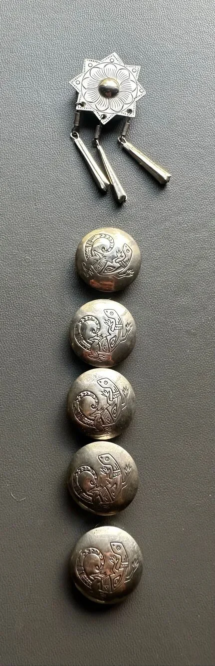 VTG Sterling Silver Southwestern Lizard Gecko Button Covers Set of 5 bonus Star